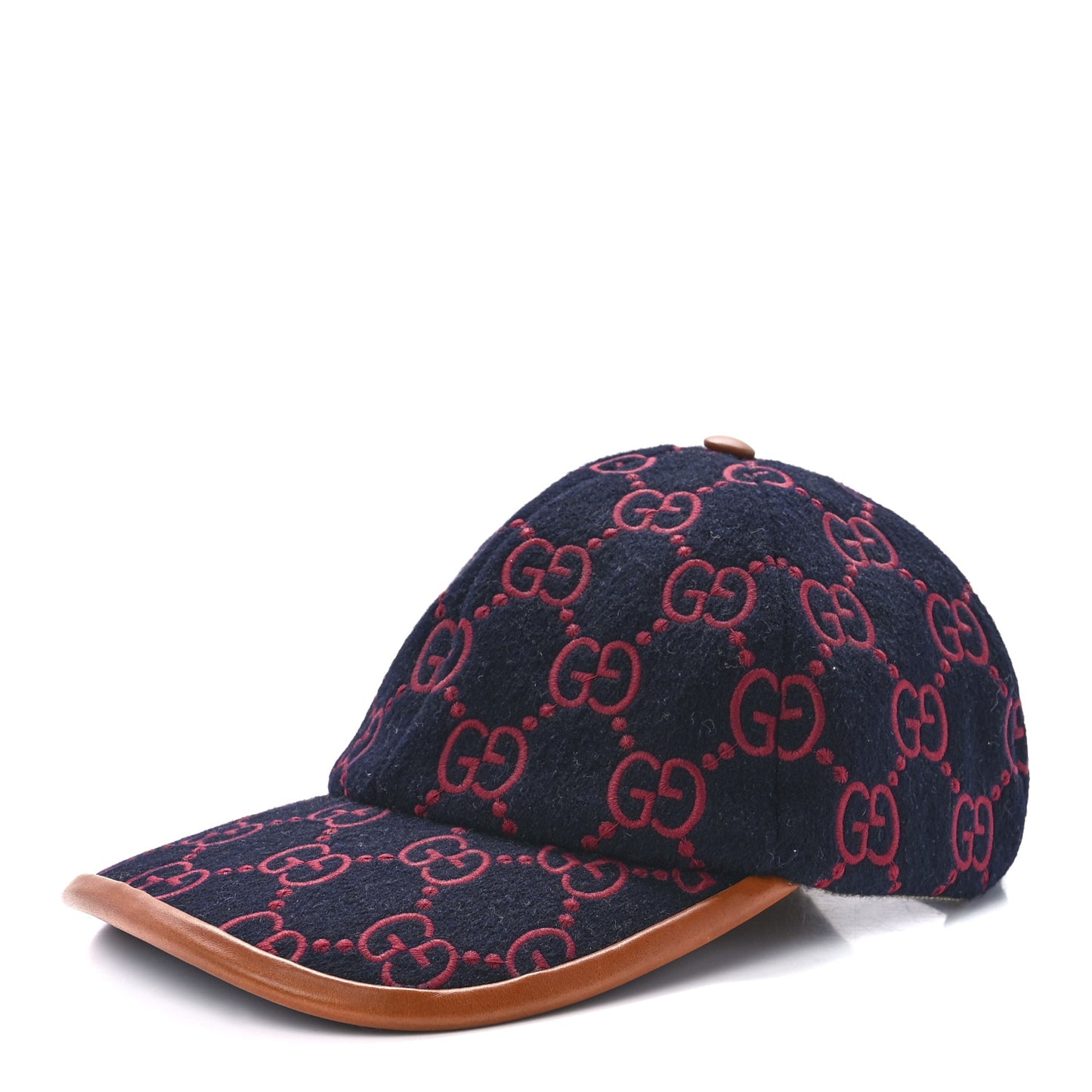 Wool Calfskin GG Embroidered Baseball Hat 58 L Red Blue