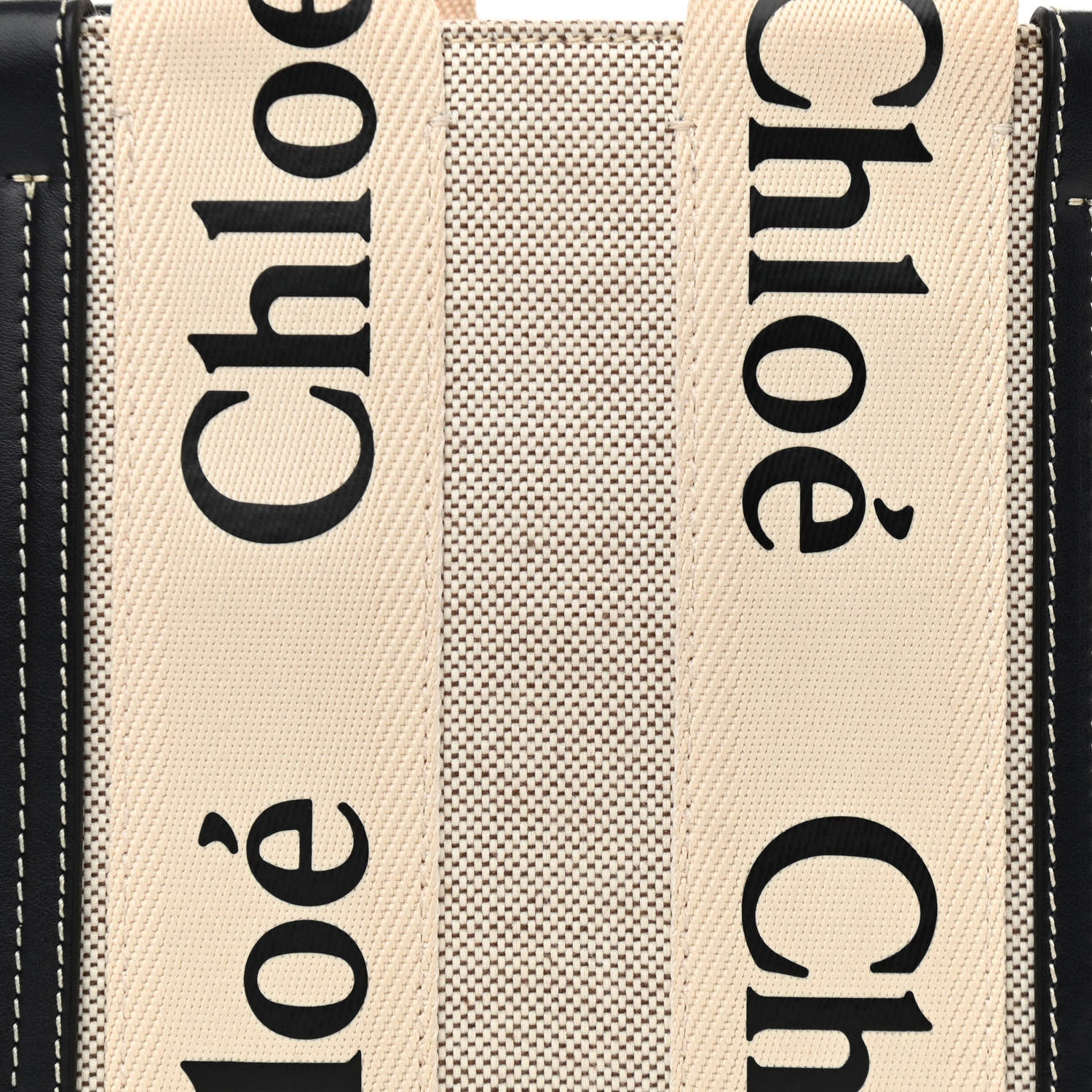 Chloe Cotton Calfskin Small Woody Ribbon Tote With Strap White Navy 9 of 11