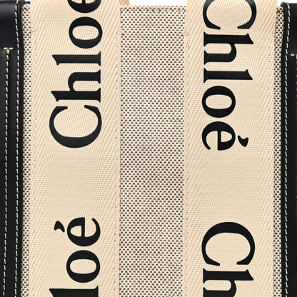 Chloe Cotton Calfskin Small Woody Ribbon Tote With Strap White Navy 9 of 11
