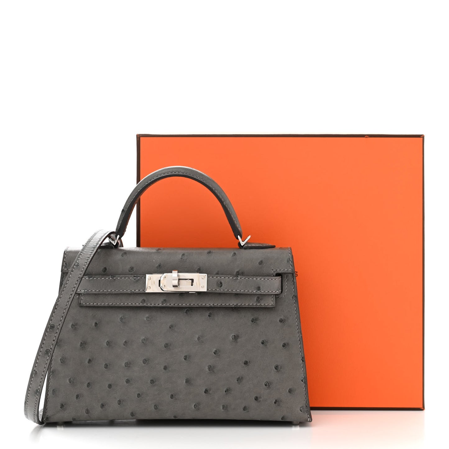 Ostrich Kelly Sellier Mini 20 Gris Meyer