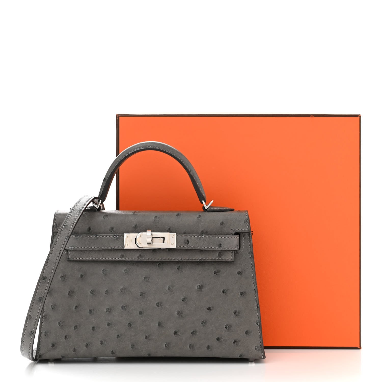 Hermes Ostrich Kelly Sellier Mini 20 Gris Meyer 10 of 10