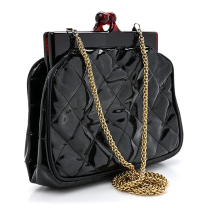 Chanel Patent Quilted Resin Frame Clutch Flap With Chain Black 3 of 14