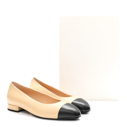 Chanel Lambskin Cap Toe CC Uniform Ballerina Flats 38 Beige Black 10 of 10