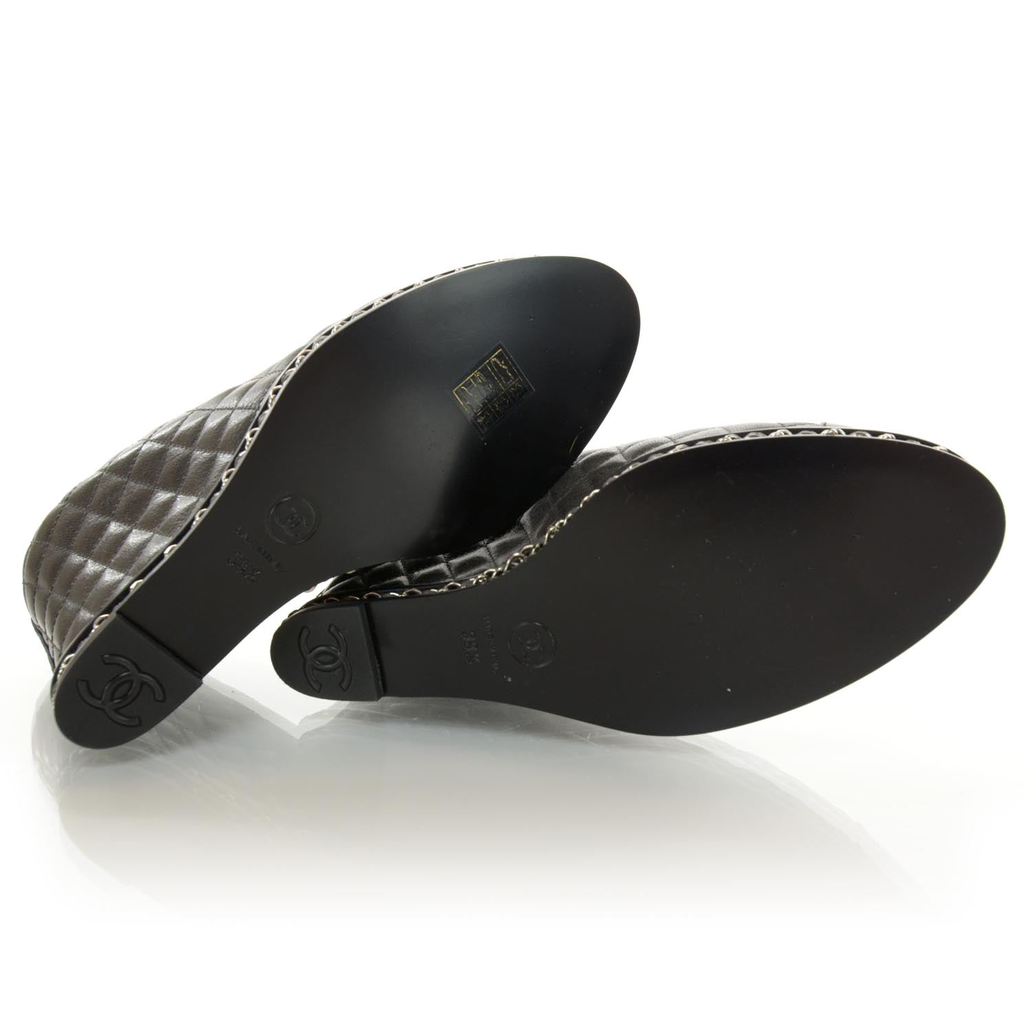 Chanel Quilted Leather Escarpins Wedges 38.5 Dark Gray 4 of 6