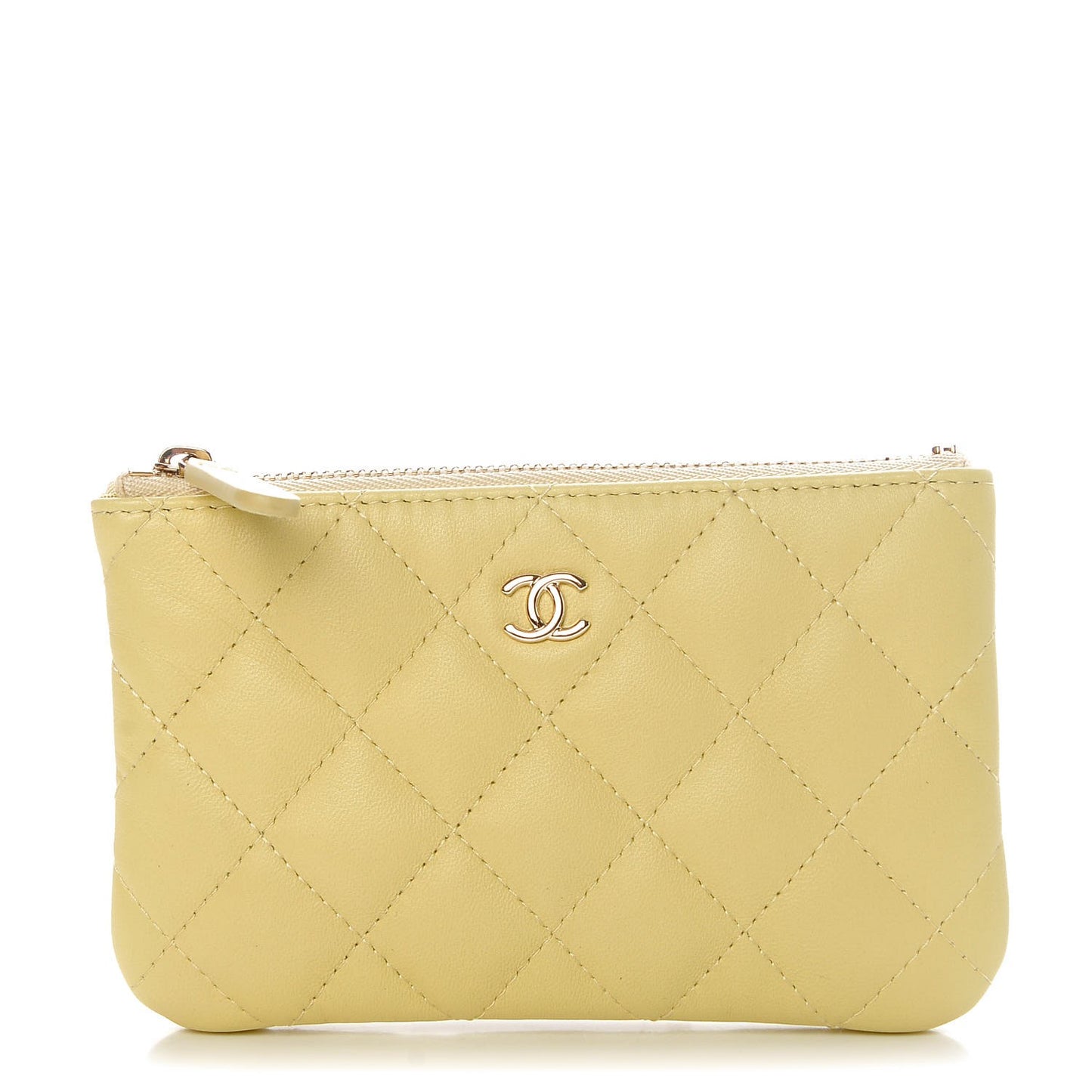 Lambskin Quilted Small Cosmetic Case Yellow