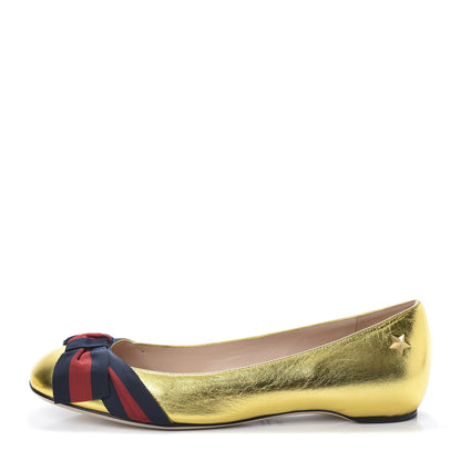 Gucci Metallic Nappa Silk Web Ballerina Flat 37.5 Gold 1 of 10