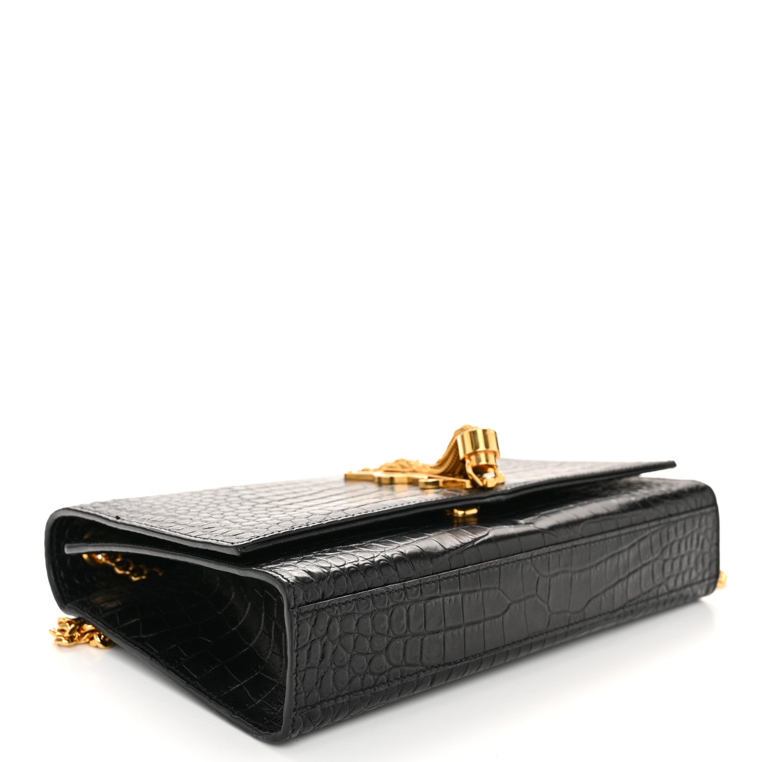 Saint Laurent Calfskin Crocodile Embossed Medium Classic Monogram Kate Tassel Satchel Black 4 of 9