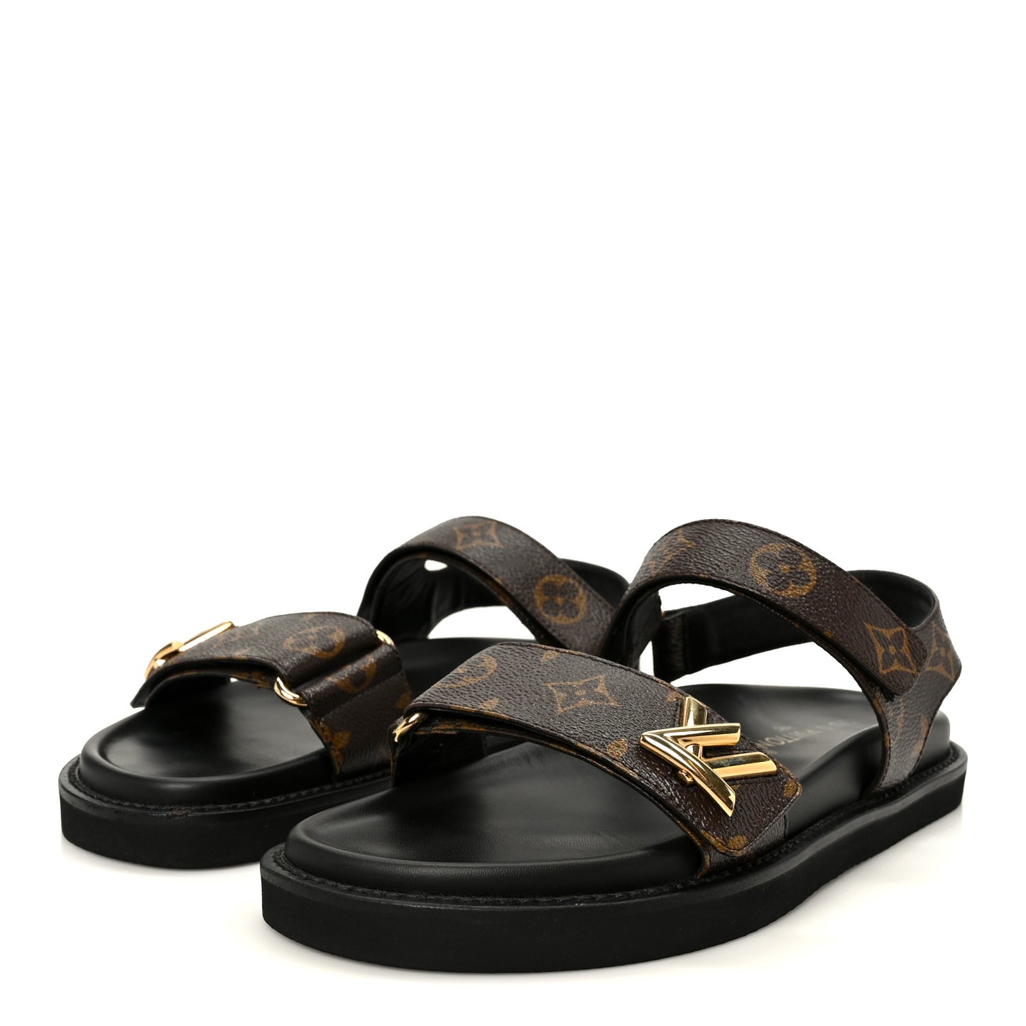 Monogram LV Sunset Comfort Flat Sandals 40 Cacao Brown