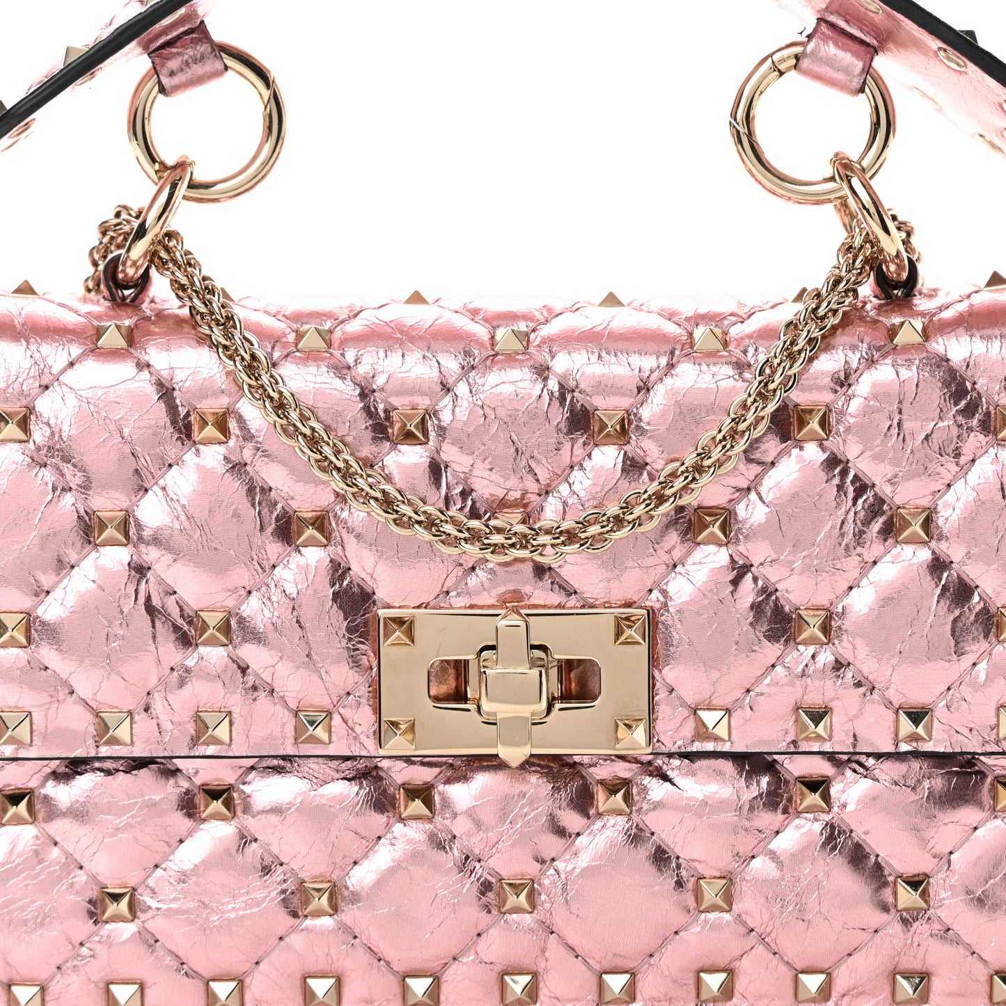 Metallic Wrinkled Lambskin Small Rockstud Spike Shoulder Bag Lipstick