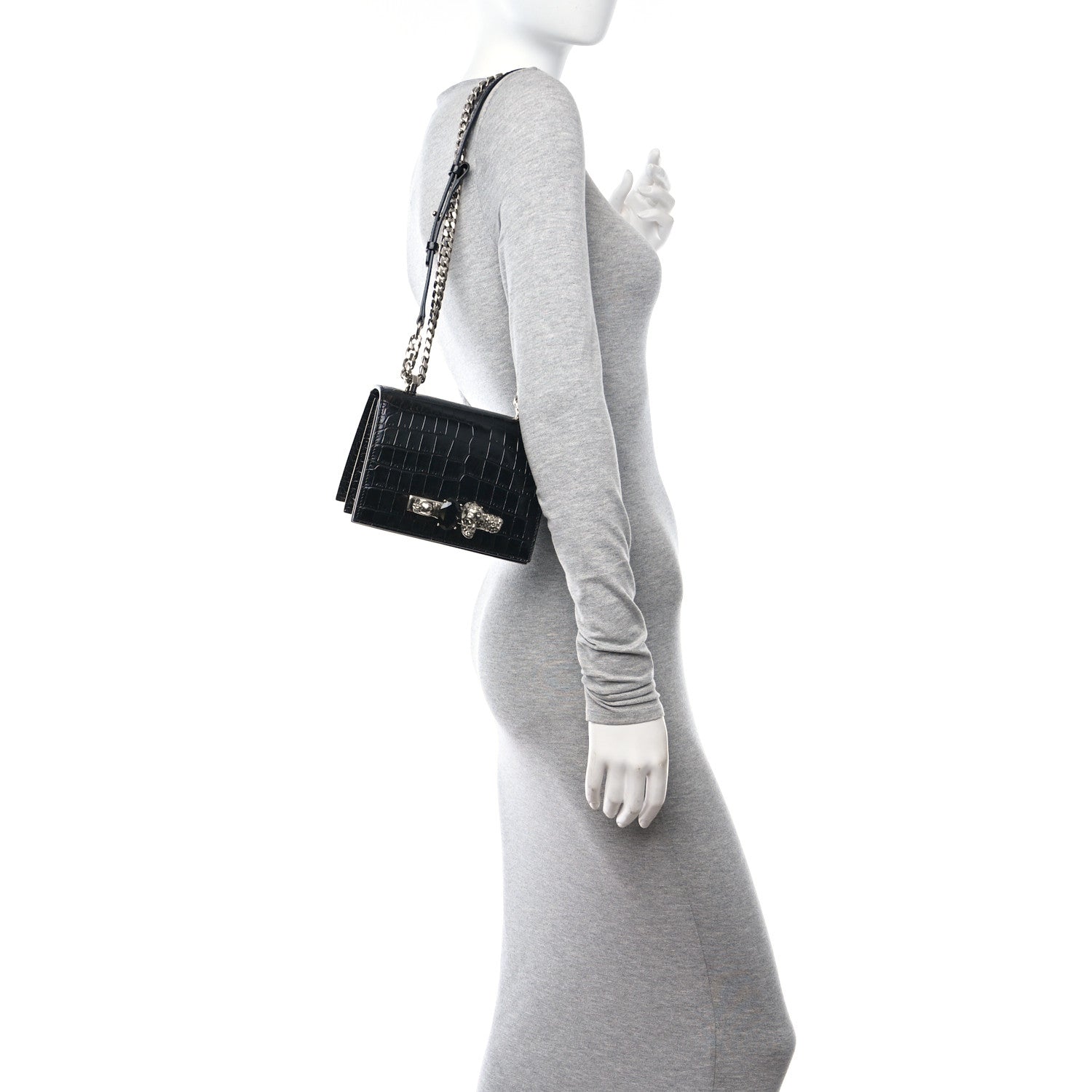 Alexander McQueen Crocodile Embossed Calfskin Knuckle Crossbody Black 2 of 10