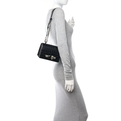 Alexander McQueen Crocodile Embossed Calfskin Knuckle Crossbody Black 2 of 10