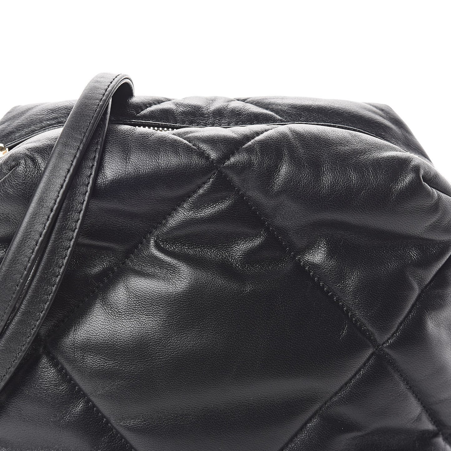 Lambskin Quilted Small Bowling Bag Black