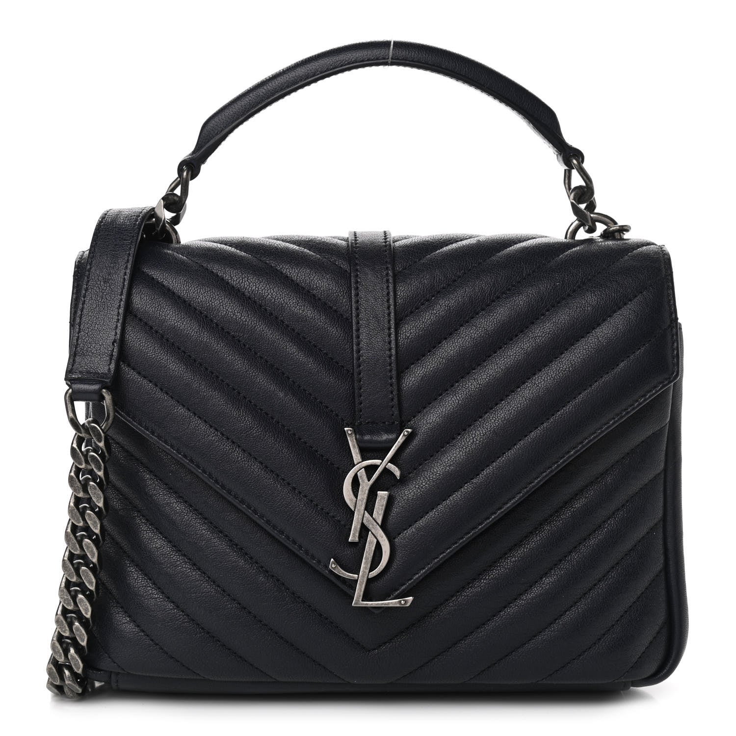 Saint Laurent Sheepskin Matelasse Chevron Monogram Medium College Bag Deep Marine 1 of 10