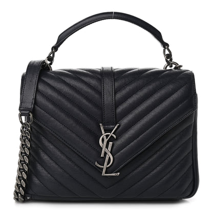 Saint Laurent Sheepskin Matelasse Chevron Monogram Medium College Bag Deep Marine 1 of 10