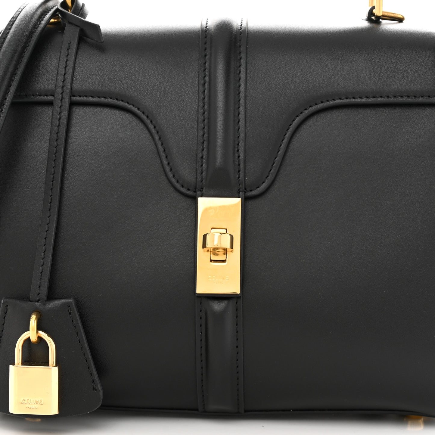 Satinated Calfskin Small 16 Top Handle Bag Black