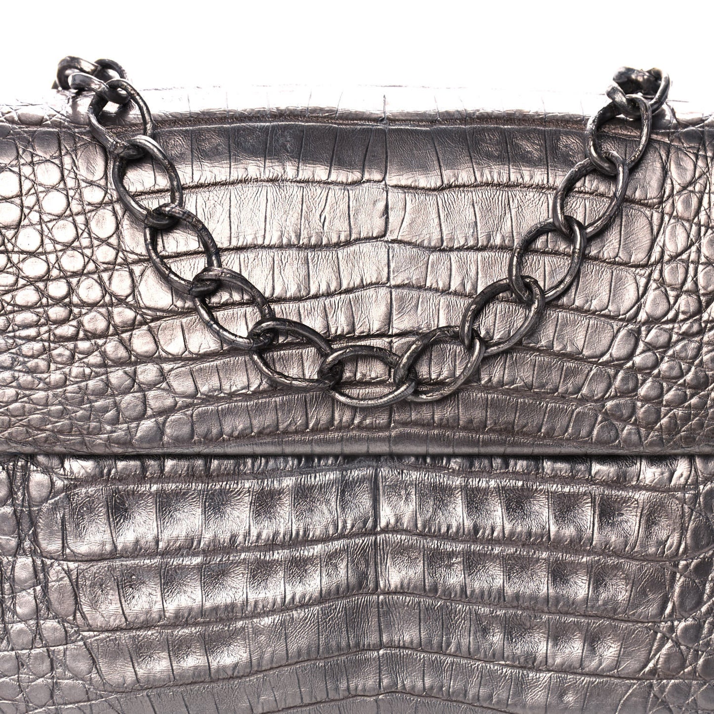 Metallic Crocodile Flap Chain Shoulder Bag Grey