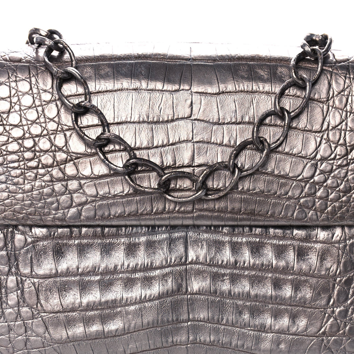 Nancy Gonzalez Metallic Crocodile Flap Chain Shoulder Bag Grey 8 of 10