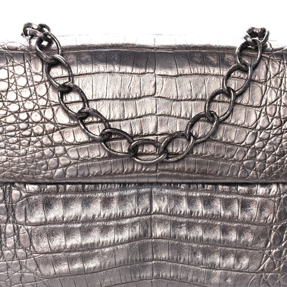 Nancy Gonzalez Metallic Crocodile Flap Chain Shoulder Bag Grey 8 of 10