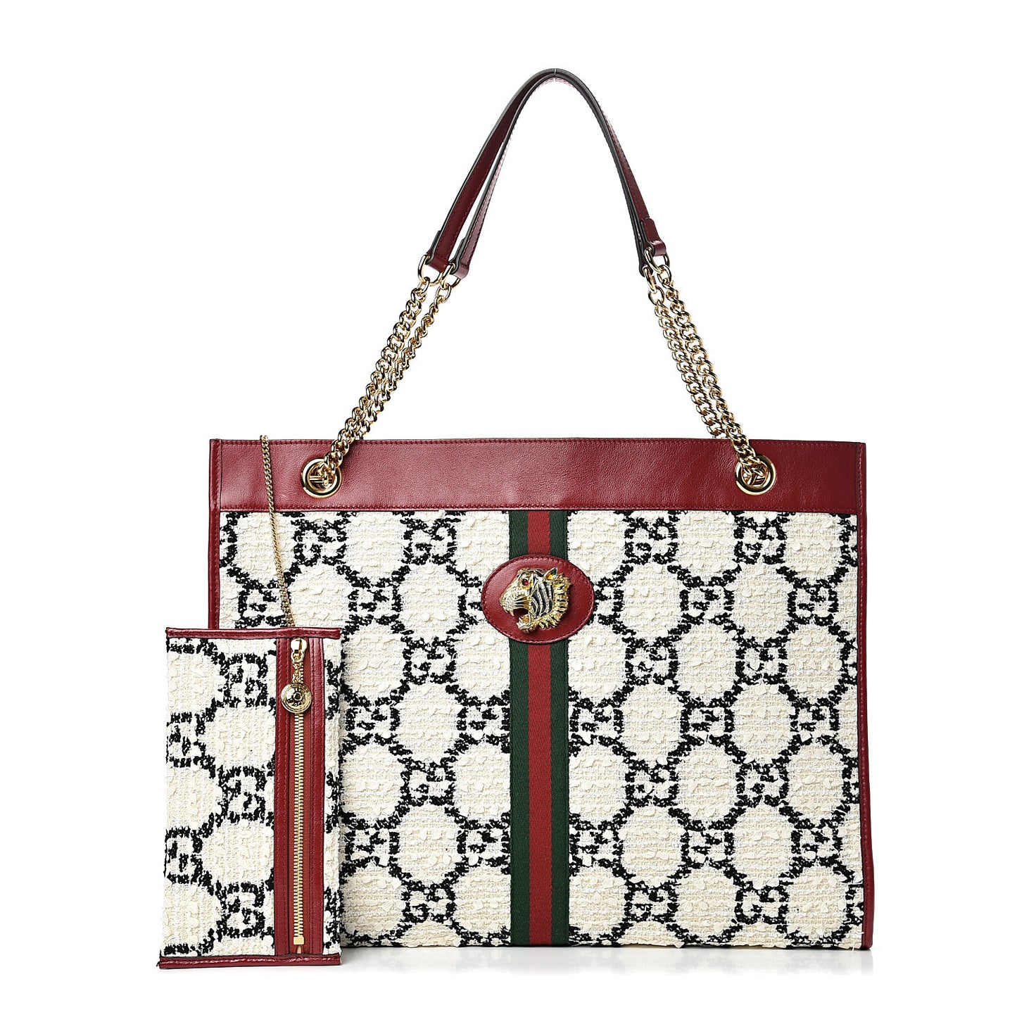 Tweed GG Monogram Large Rajah Chain Tote White Black Romantic Cherry