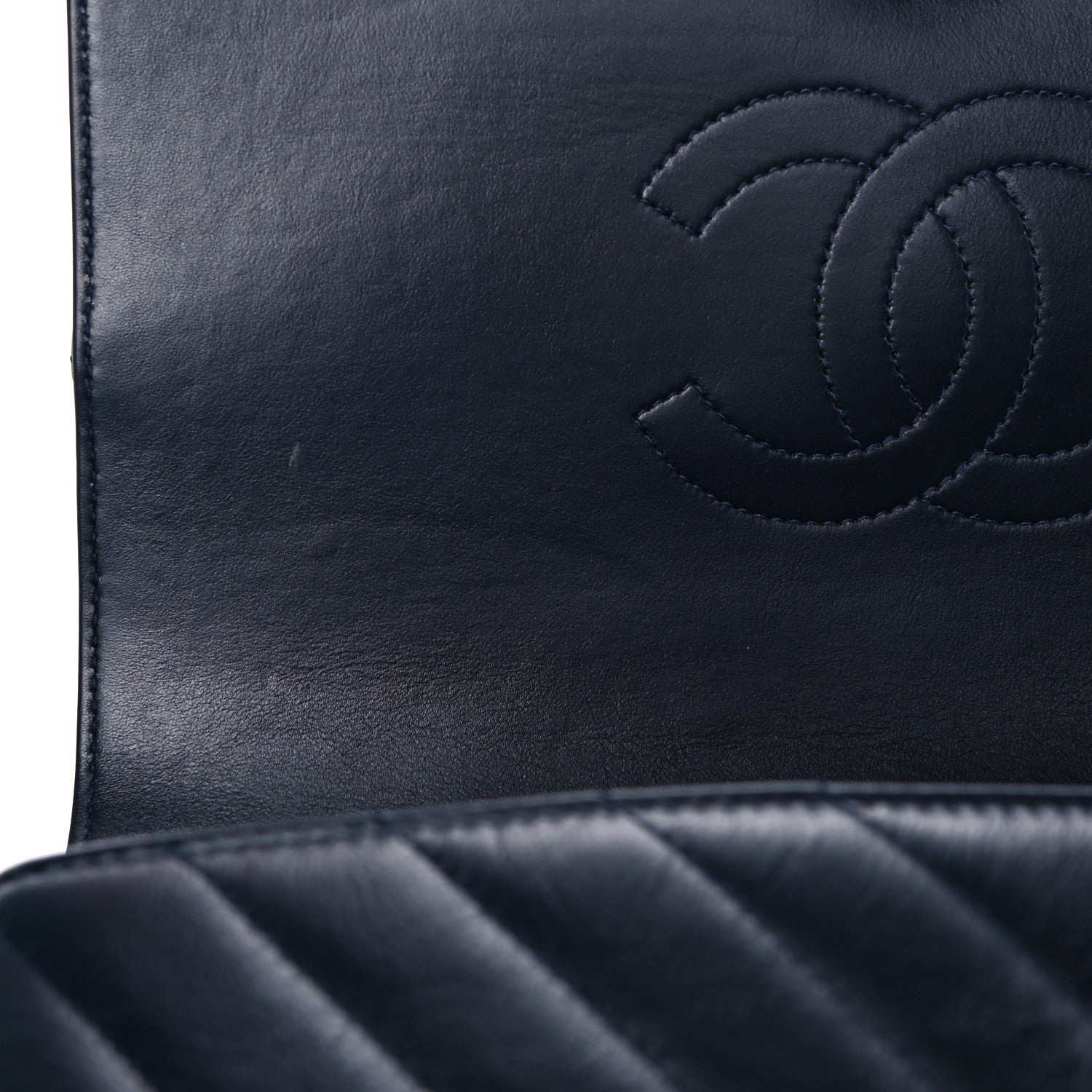 Chanel Calfskin Chevron Quilted Medium Statement Flap Navy Blue 18 of 22