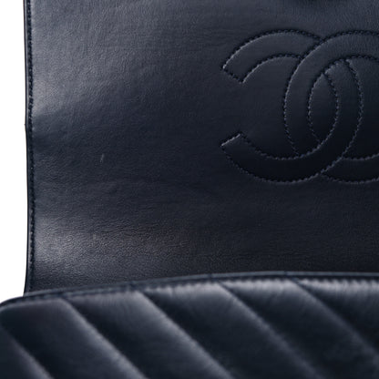 Chanel Calfskin Chevron Quilted Medium Statement Flap Navy Blue 18 of 22