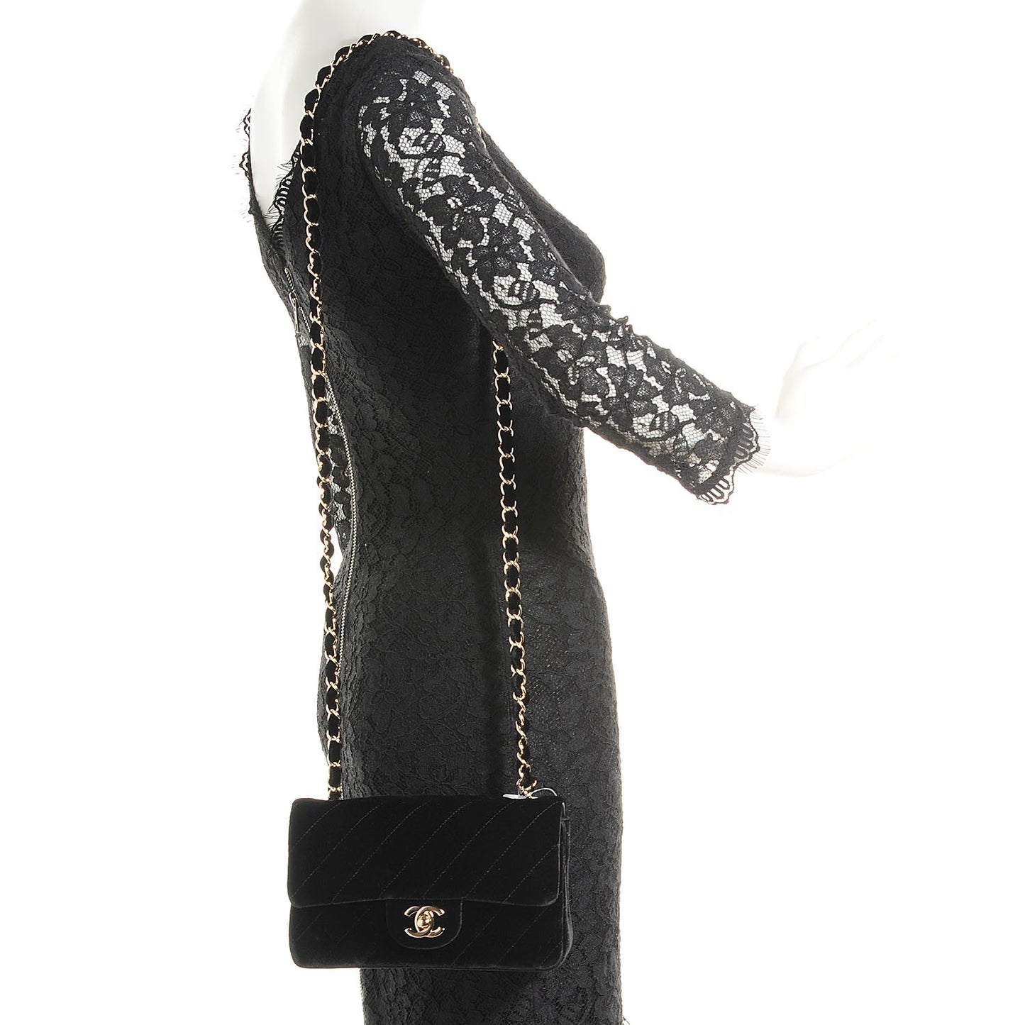 Velvet Quilted Rectangle Mini Flap Black
