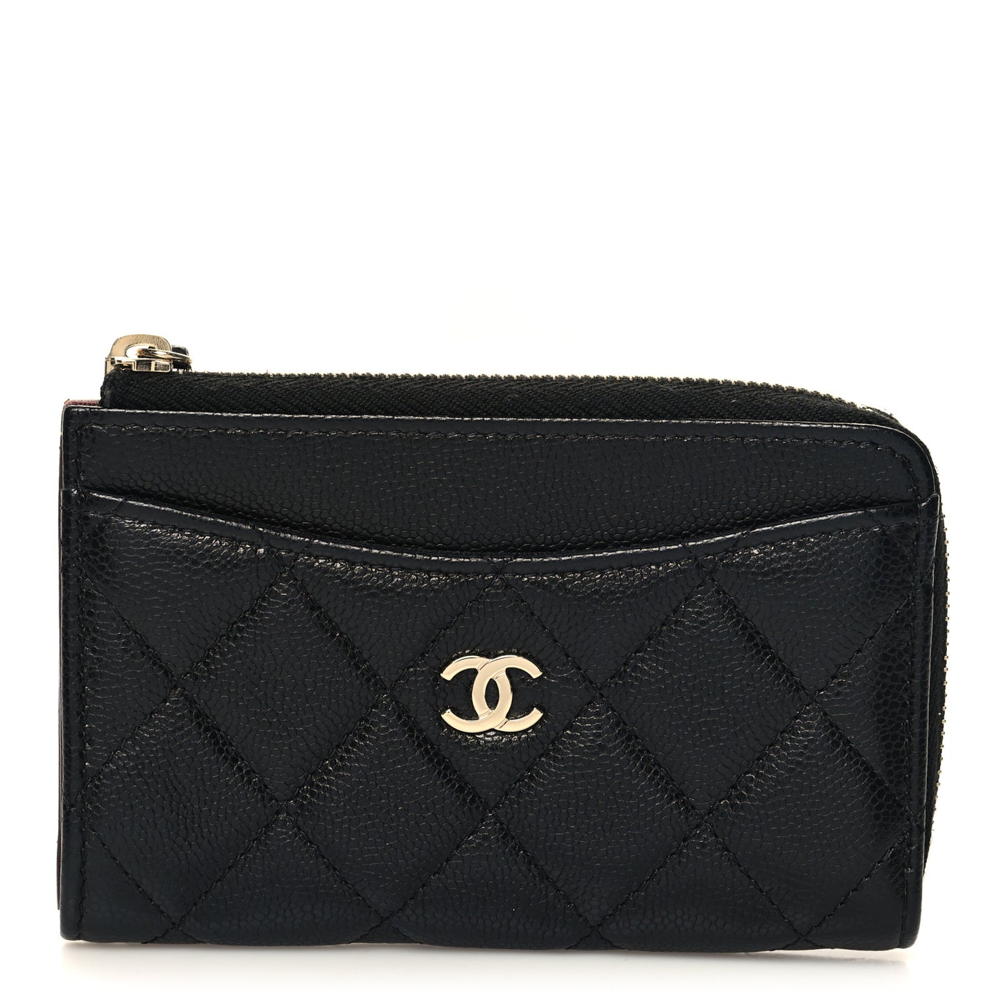 Caviar Quilted CC Zip Around Card Holder Black