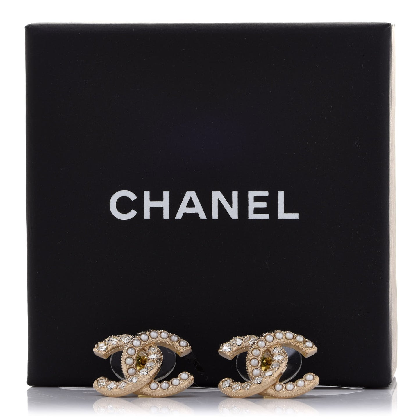 Pearl Crystal CC Earrings Gold