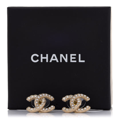 Chanel Pearl Crystal CC Earrings Gold 5 of 5