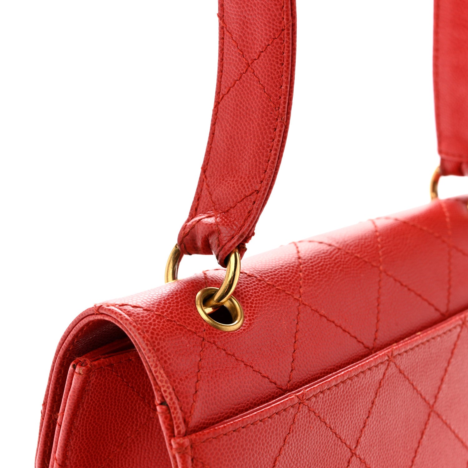 Chanel Caviar Stitched Flap Shoulder Bag Red 12 of 17