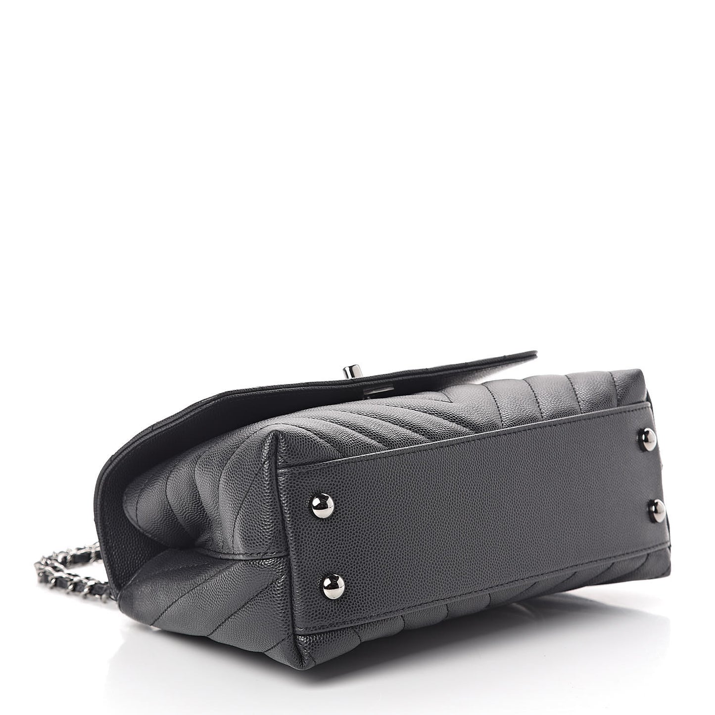 Caviar Chevron Quilted Mini Coco Handle Flap Dark Grey