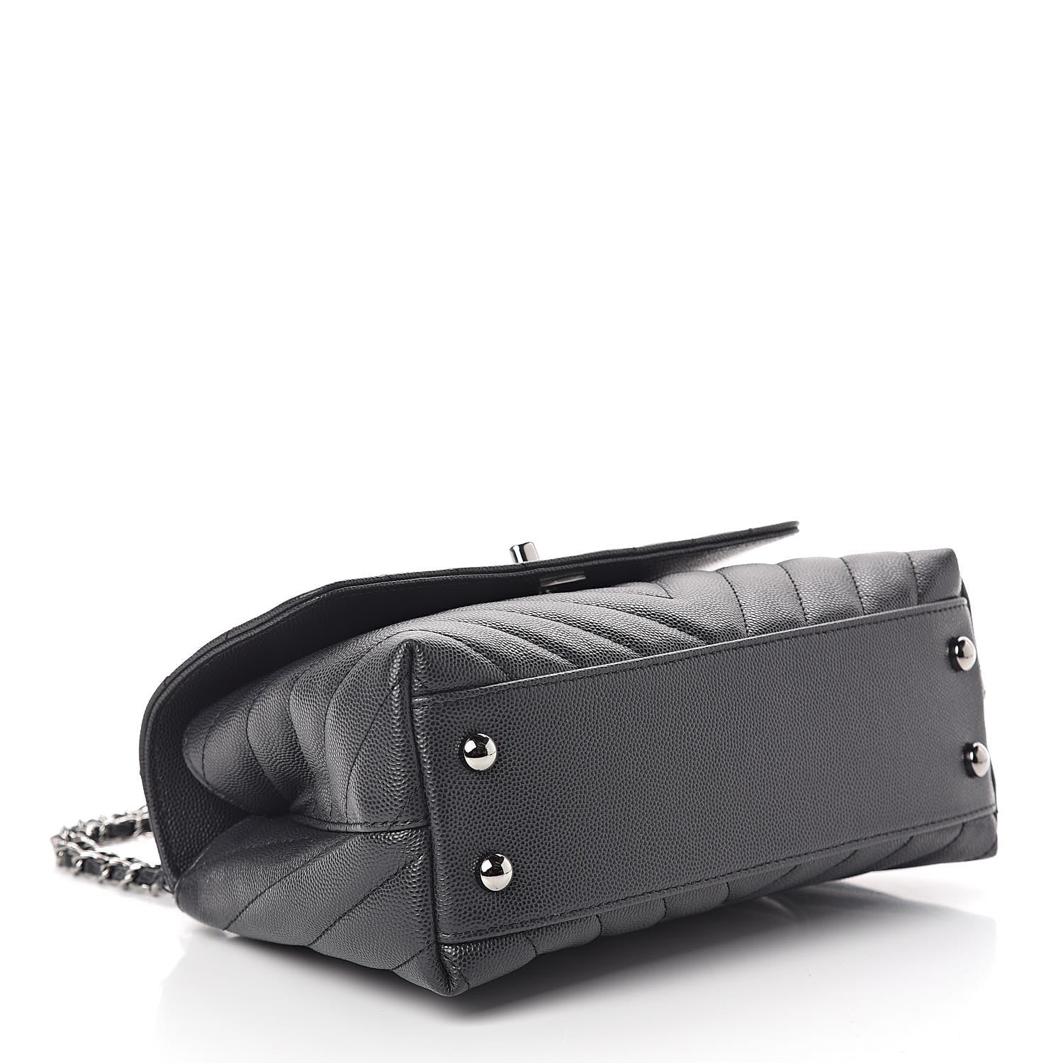 Chanel Caviar Chevron Quilted Mini Coco Handle Flap Dark Grey 4 of 12