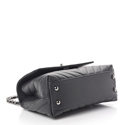 Chanel Caviar Chevron Quilted Mini Coco Handle Flap Dark Grey 4 of 12