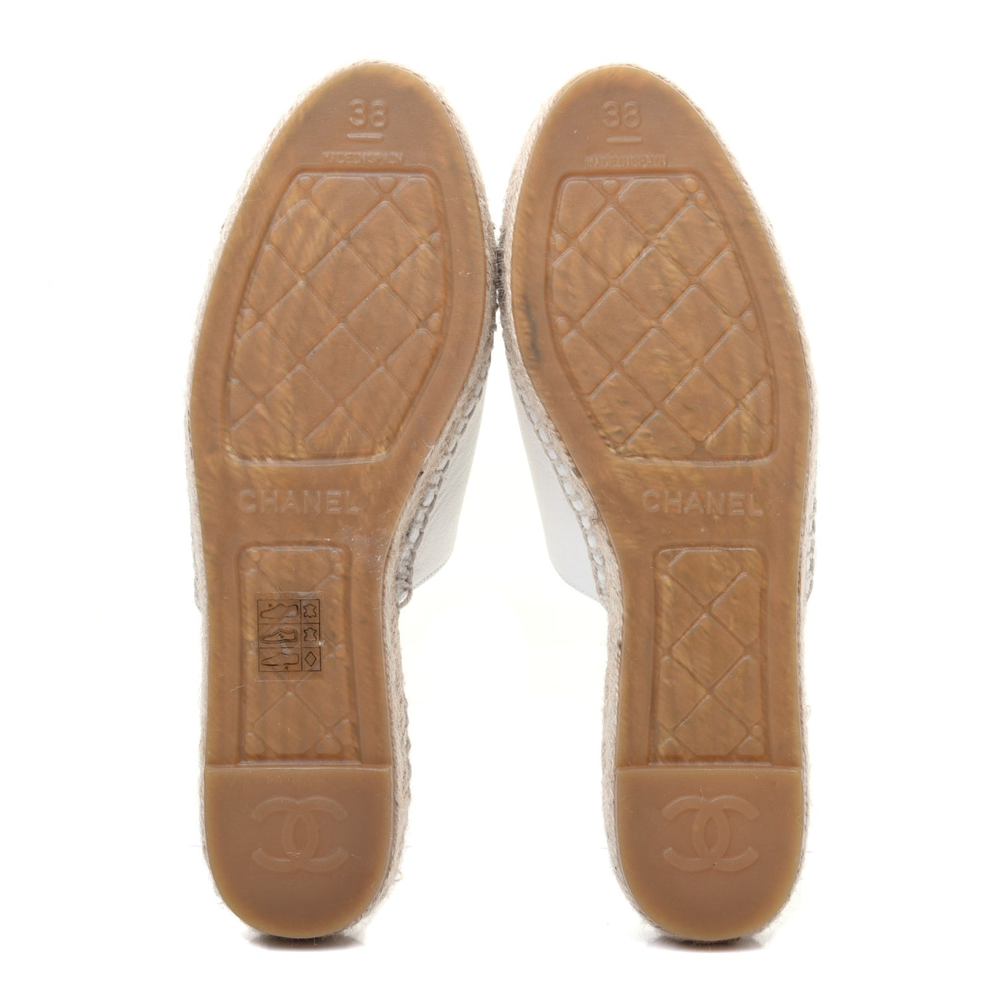 Iridescent Goatskin CC Espadrille Mules 38 Ivory Black