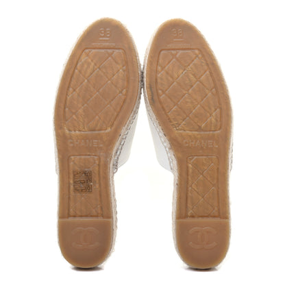 Chanel Iridescent Goatskin CC Espadrille Mules 38 Ivory Black 5 of 10