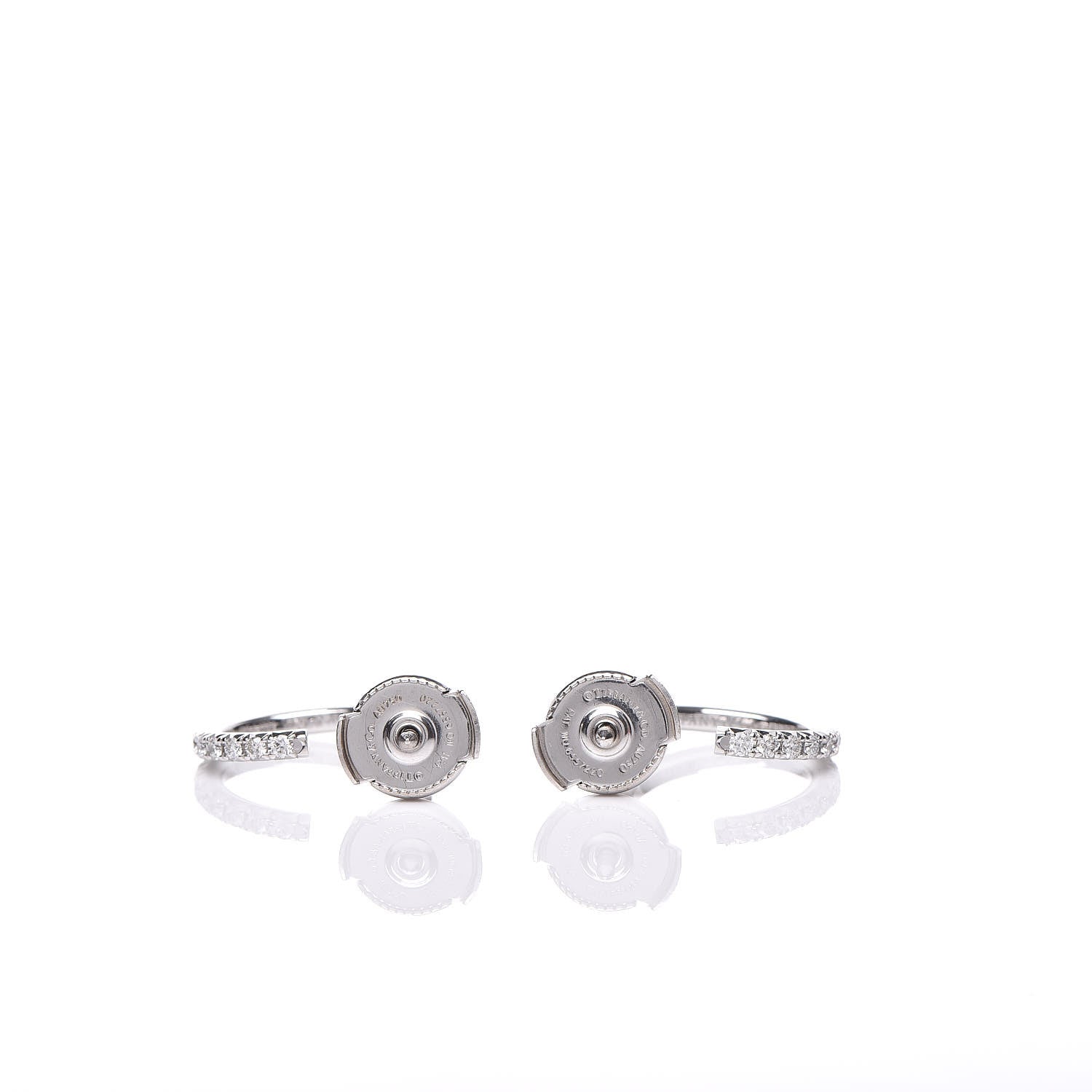 Tiffany 18K White Gold Diamond Small Metro Hoop Earrings 3 of 4