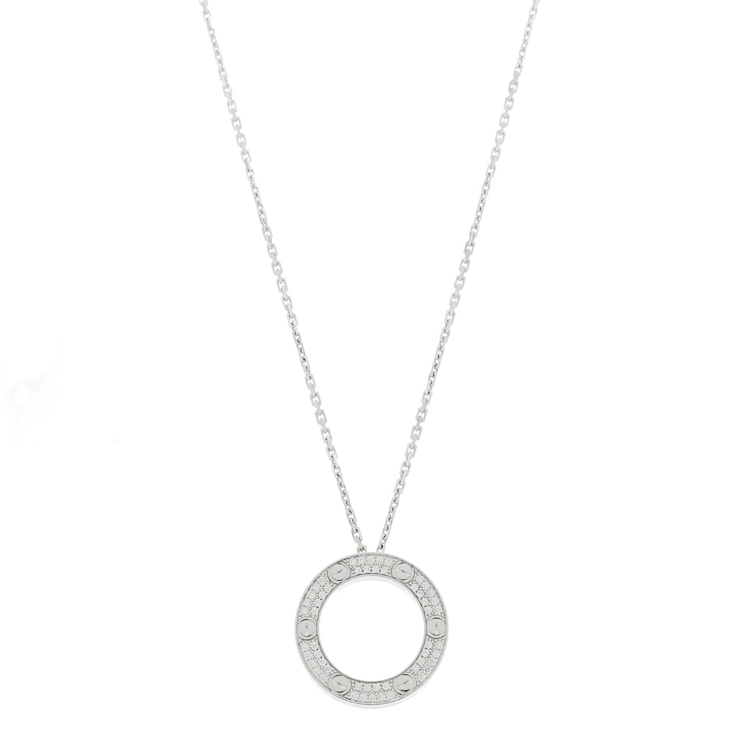 Cartier 18K White Gold Diamond LOVE Paved Necklace 1 of 6