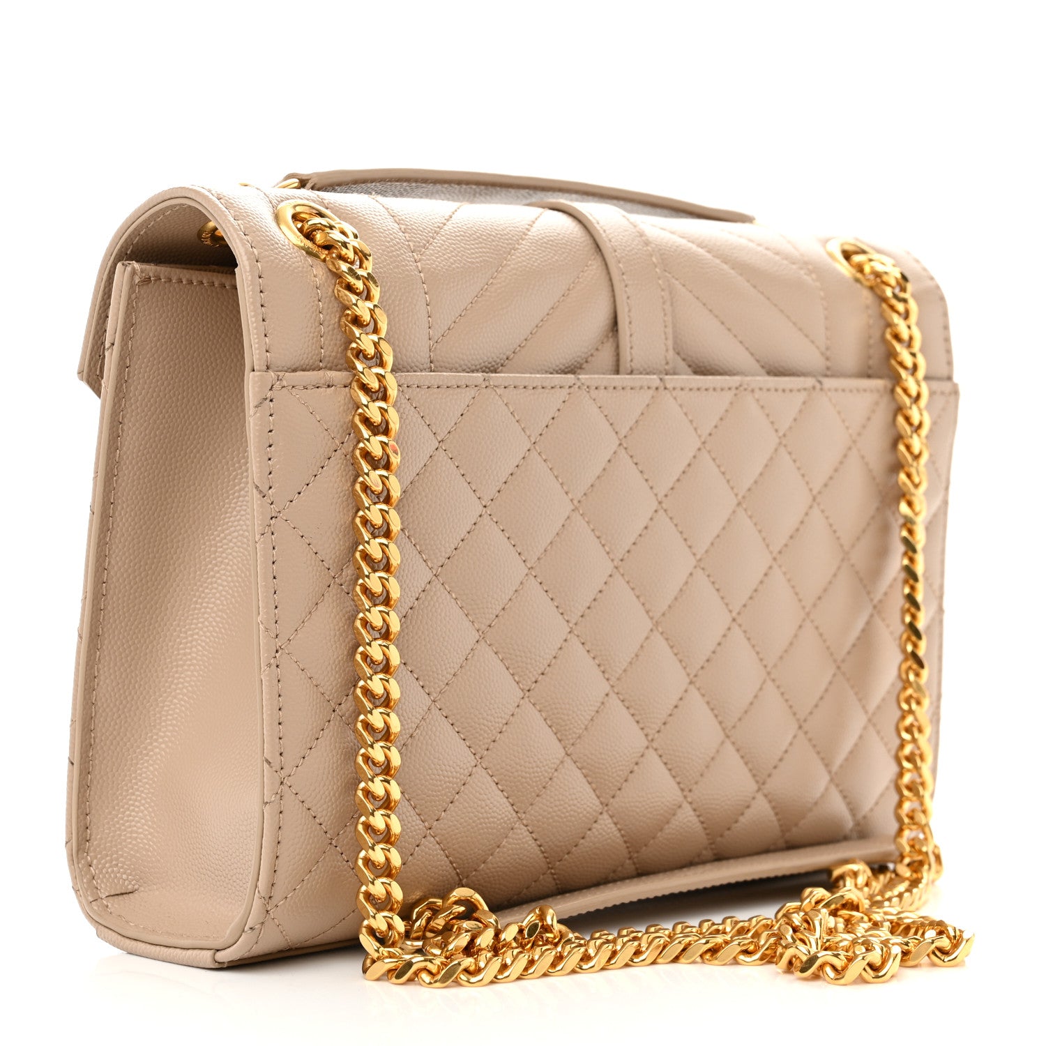 Saint Laurent Grain De Poudre Textured Mixed Matelasse Medium Triquilt Monogram Satchel Dark Beige 3 of 10