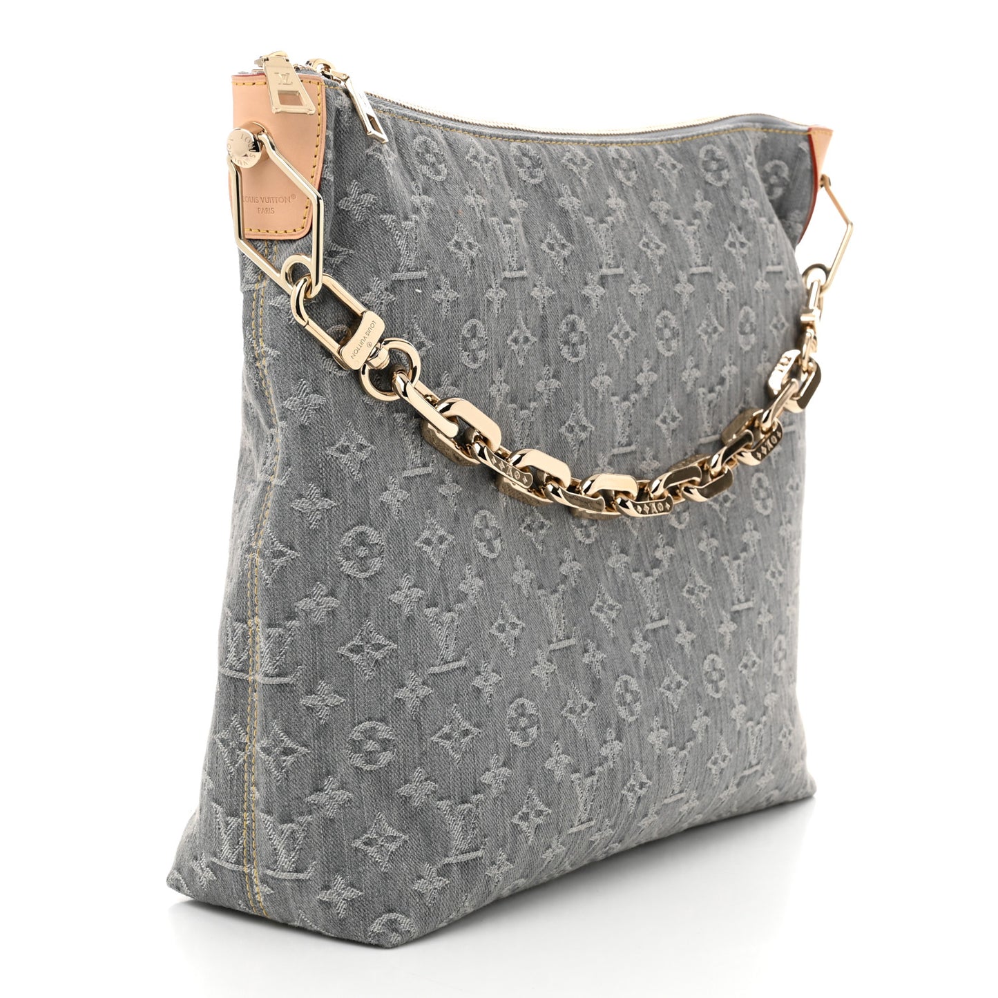 Monogram Denim Coussin Hobo MM Washed Gray