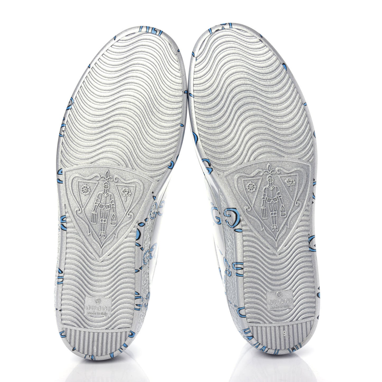 Miro Rubber Wax GucciGhost Print Mens New Ace Sneakers 9 Silver