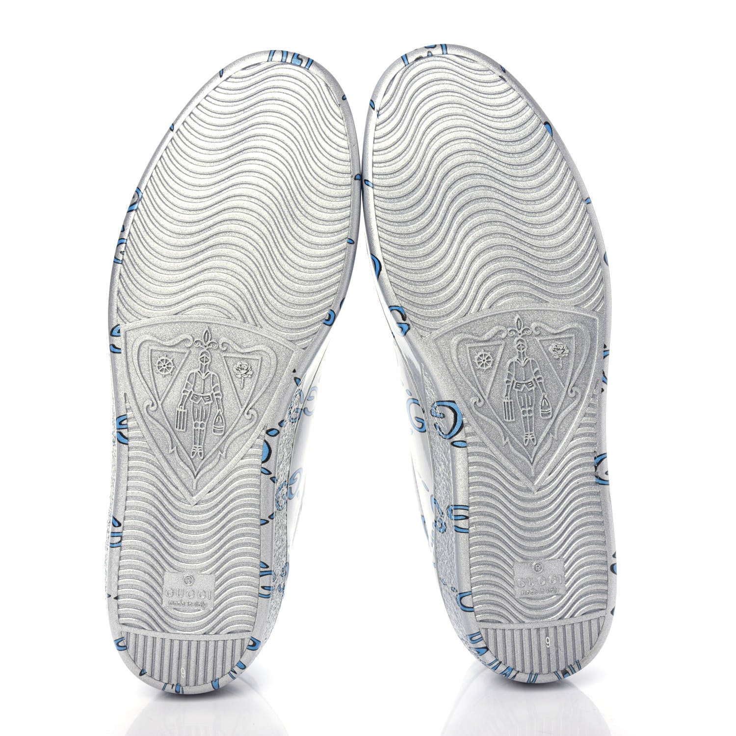 Gucci Miro Rubber Wax GucciGhost Print Mens New Ace Sneakers 9 Silver 6 of 11