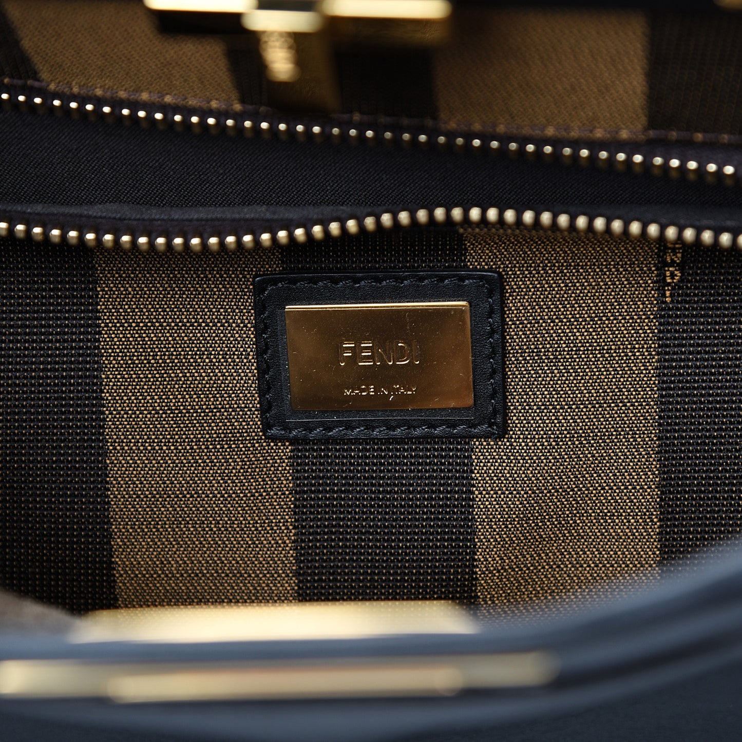 Vitello Morgan Fabric Jacquard Pequin Medium Peekaboo Iconic Satchel Black Tobacco