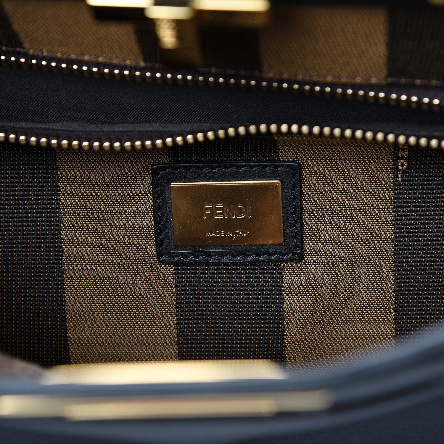 Fendi Vitello Morgan Fabric Jacquard Pequin Medium Peekaboo Iconic Satchel Black Tobacco 7 of 12