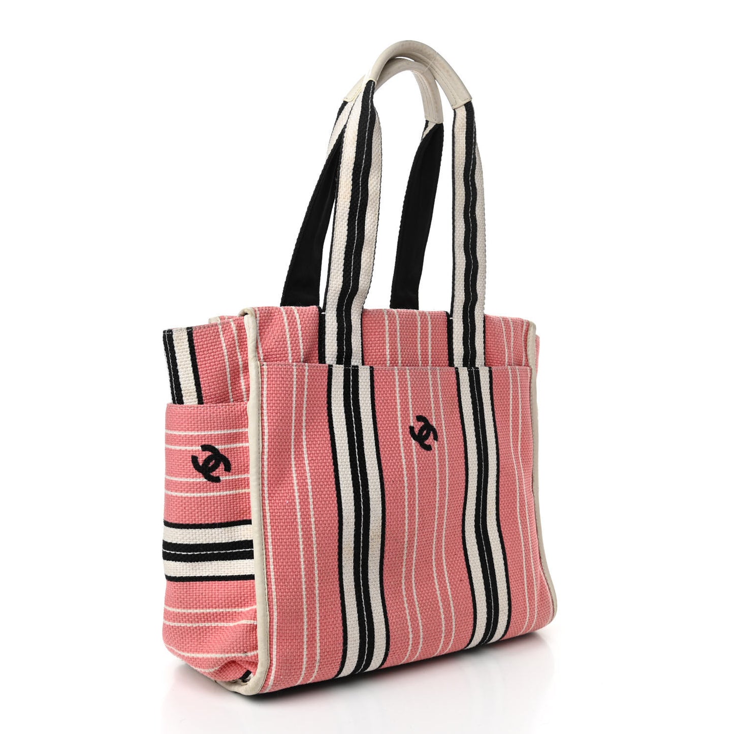 Striped Canvas CC Small Tote Pink White Black