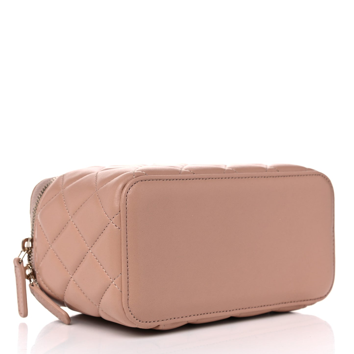 Lambskin Quilted Small Top Handle Vanity Case With Chain Beige