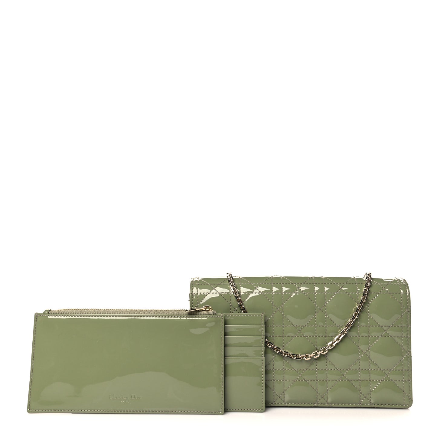 Patent Cannage Lady Dior Chain Wallet Dusty Jade