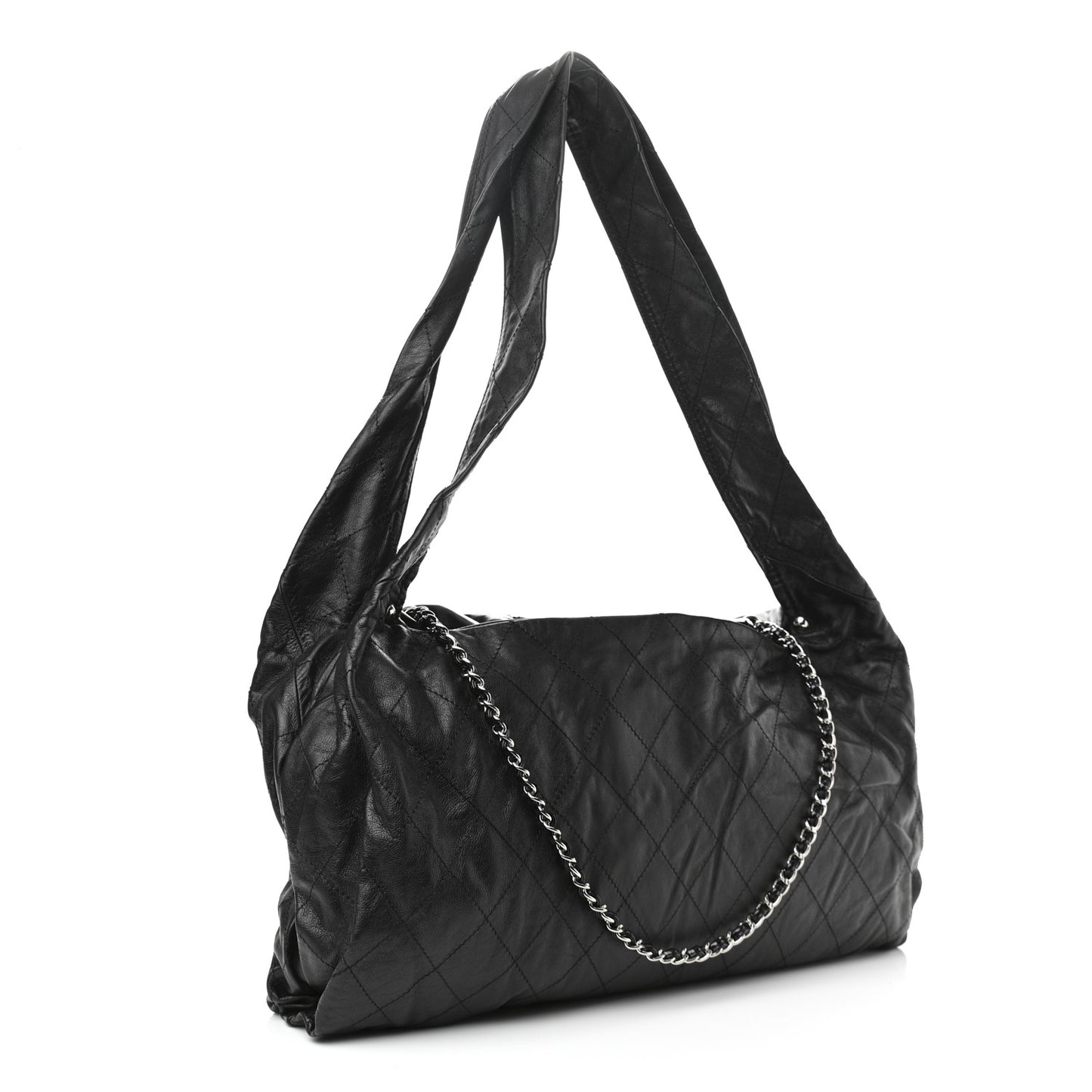 Vinyl Calfskin Quilted Flap Messenger Black