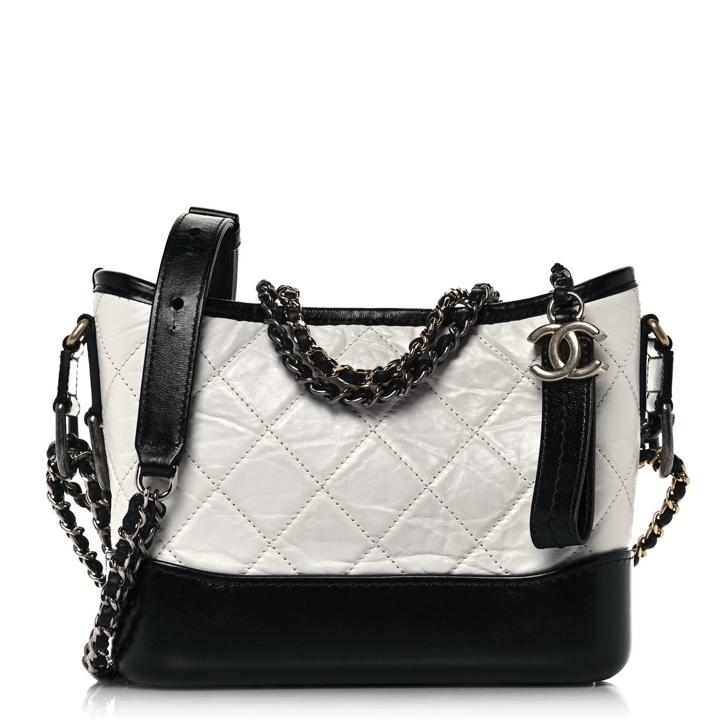 Aged Calfskin Quilted Small Gabrielle Hobo Black White