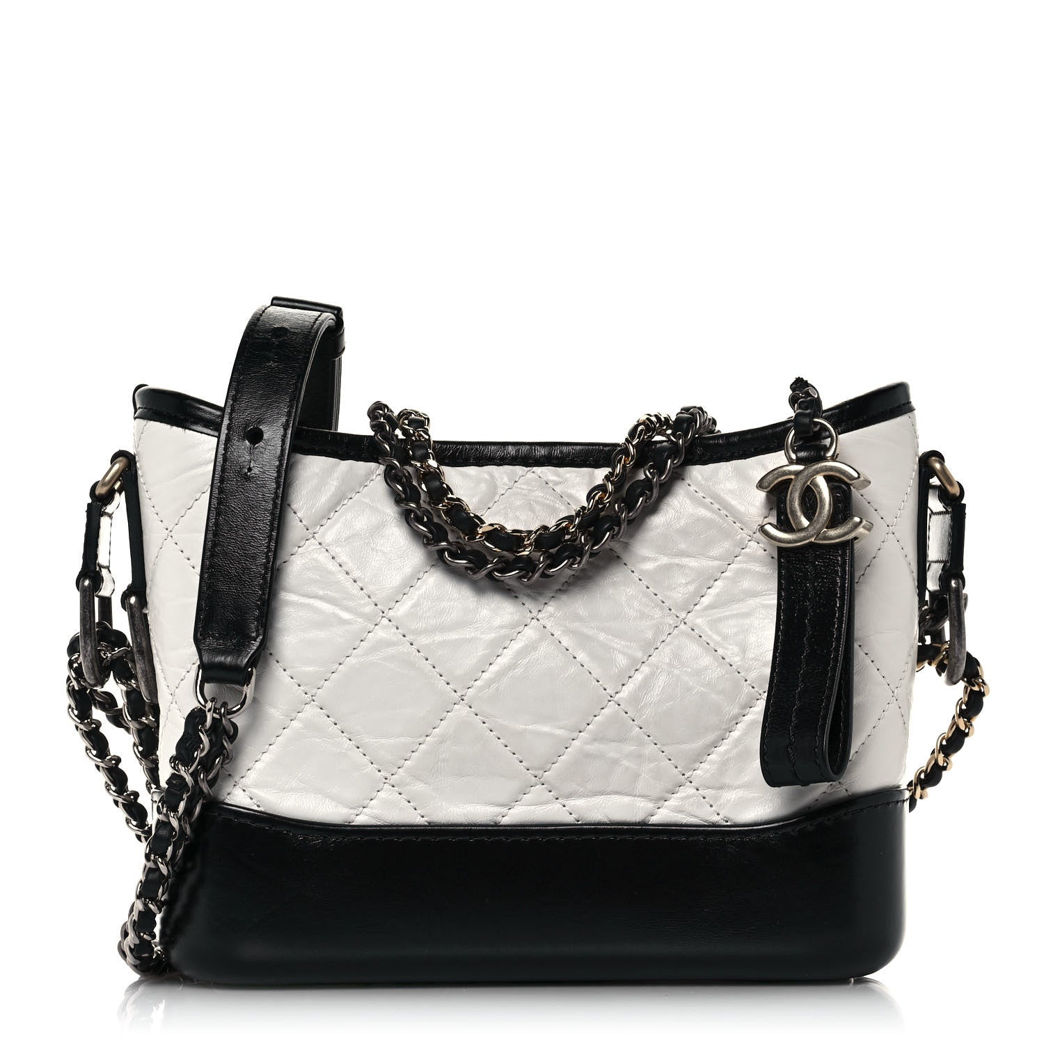 Chanel Aged Calfskin Quilted Small Gabrielle Hobo Black White 1 of 15