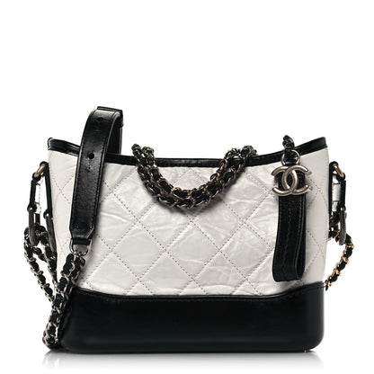 Chanel Aged Calfskin Quilted Small Gabrielle Hobo Black White 1 of 15